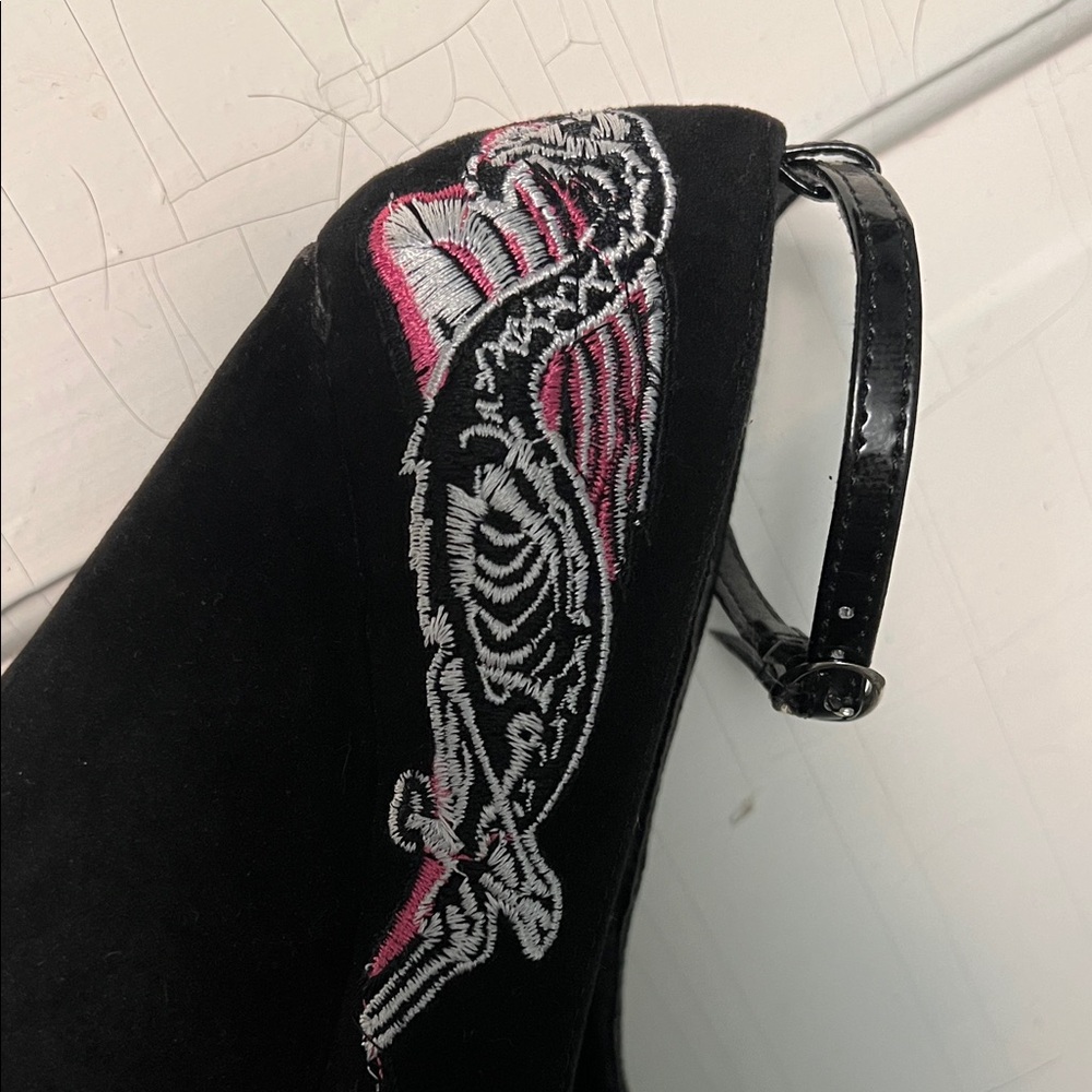 Too Fast Black and Pink Heart Embellished Heels - Picture 4 of 12